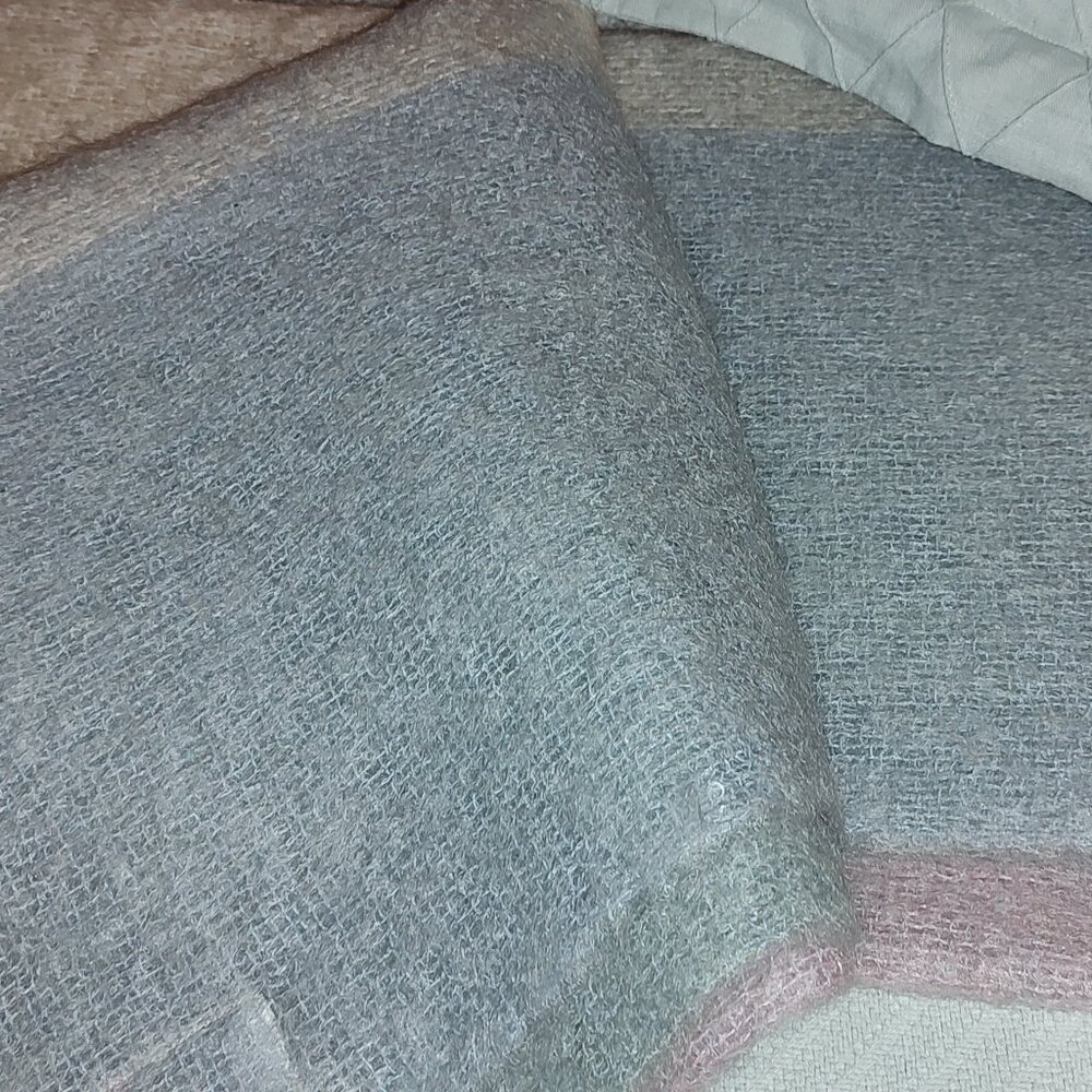 AVOCA HANDWEAVERS MOHAIR WOOL THROW IRELAND AQUA IVORY PINK SHADES 58 x 70